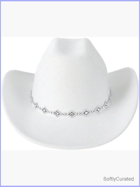 Wide Brim Cowboy Hat Rhinestone Decor Western Cowgirl Hat main image 4